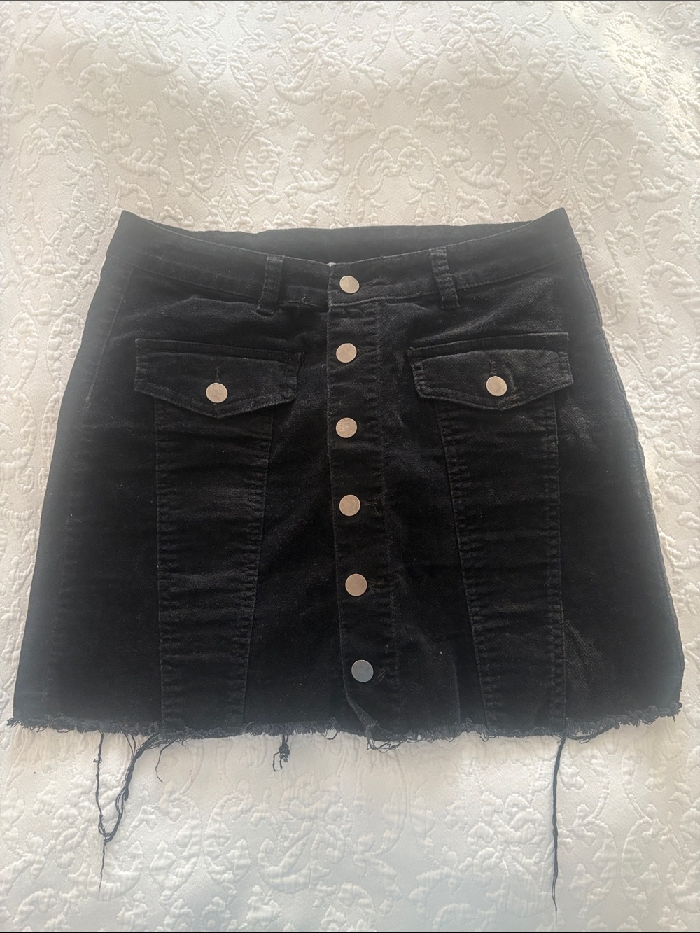Dex Black Button-Front Corduroy Mini Skirt